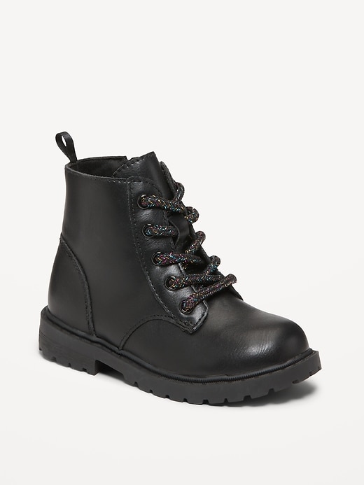 View large product image 1 of 5. Faux-Leather Side-Zip Combat Boots for Toddler Girls