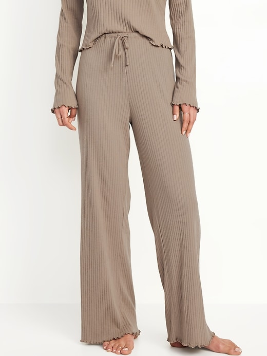 Image number 1 showing, High-Waisted Ribbed Pajama Pants