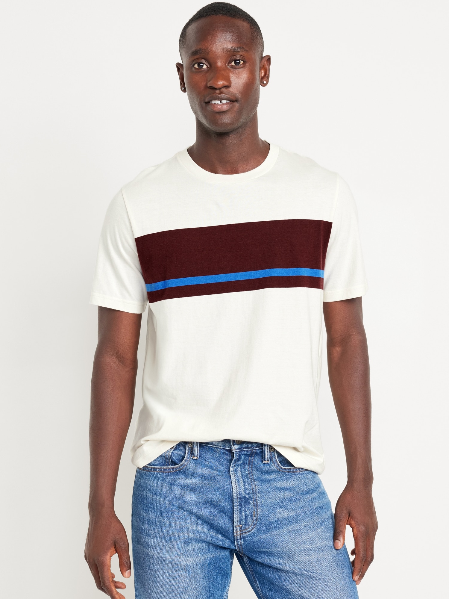 Striped crew neck t shirt sale