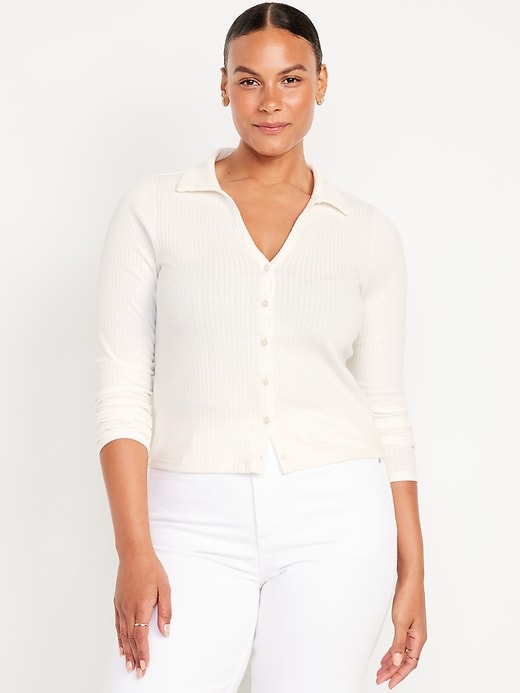 Image number 5 showing, Slim Ribbed Button-Down Top