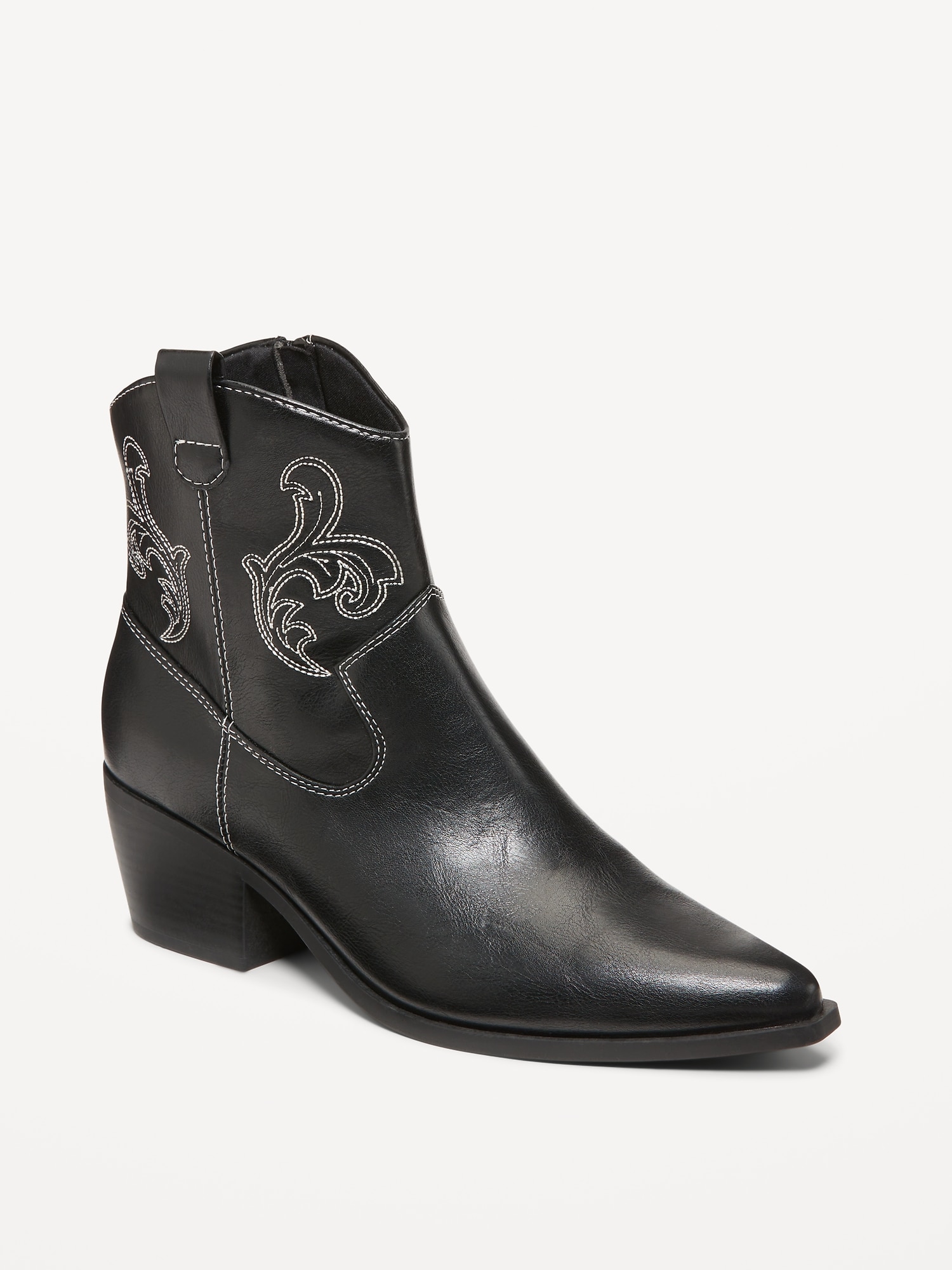 Faux Leather Western Boot - Black