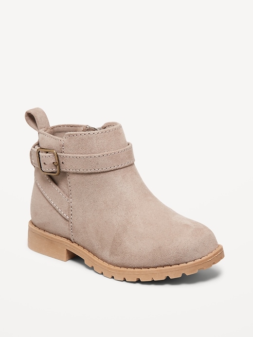 View large product image 1 of 4. Faux-Suede Buckled Side-Zip Boots for Toddler Girls