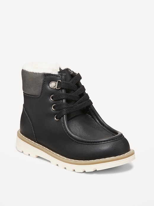 View large product image 1 of 4. Faux-Leather Side-Zip Lace-Up Boots for Toddler Boys