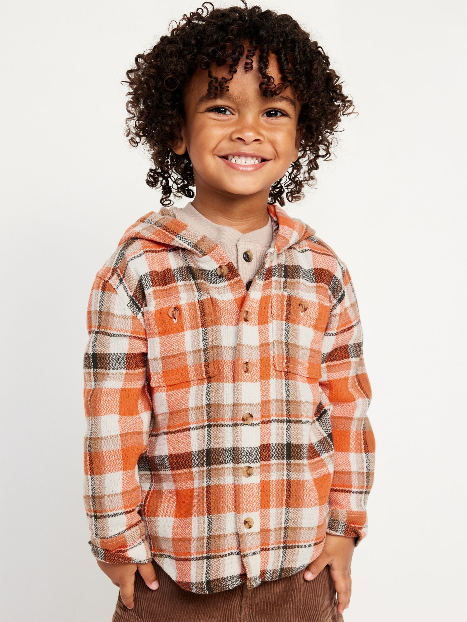 Long-Sleeve Hooded Flannel Shirt for Toddler Boys