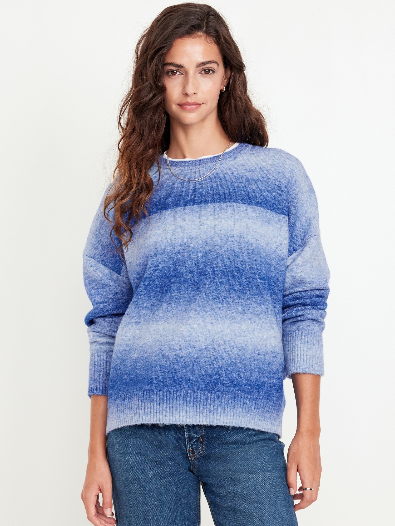 Old Navy Women s Cozy Crew Neck Ombre Sweater Blue Petite Size XL