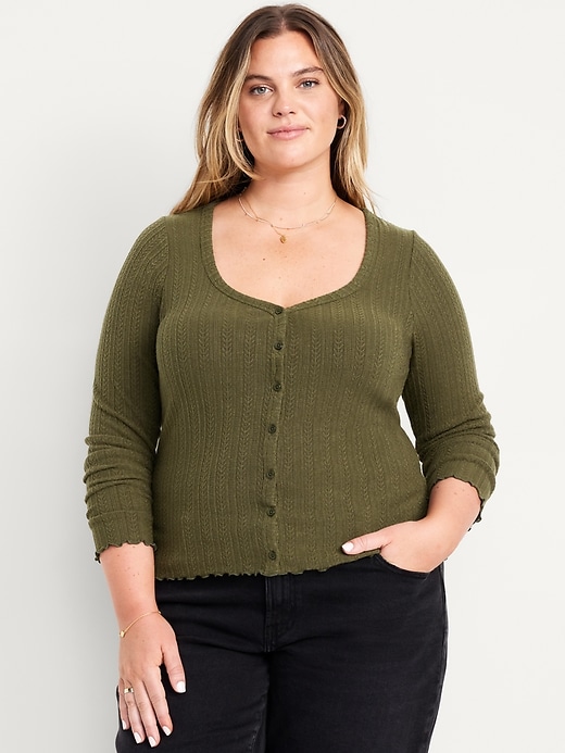 Image number 7 showing, Button-Down Pointelle Top