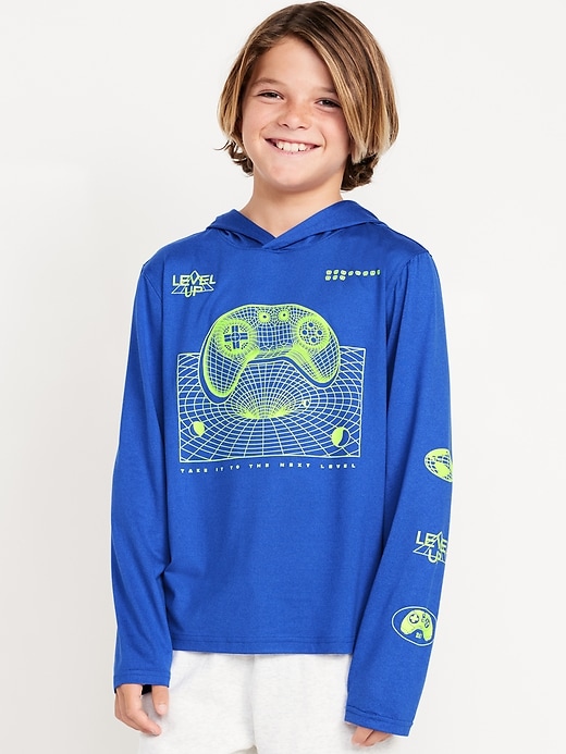 View large product image 1 of 3. CloudMotion Long-Sleeve Hooded Graphic T-Shirt for Boys