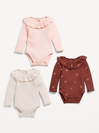 View large product image 3 of 3. Long-Sleeve Ruffle-Trim Thermal-Knit Bodysuit 3-Pack for Baby