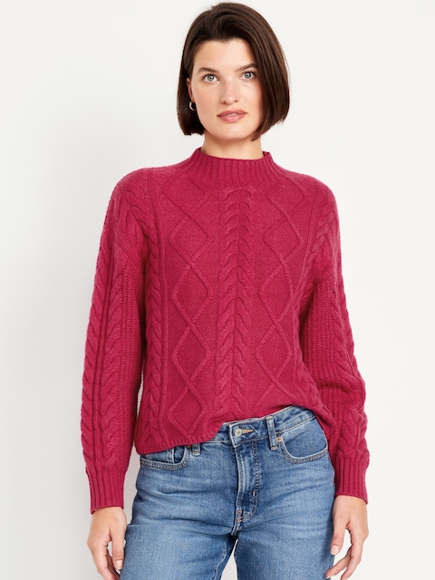 SoSoft Cropped Mock-Neck Cable Sweater