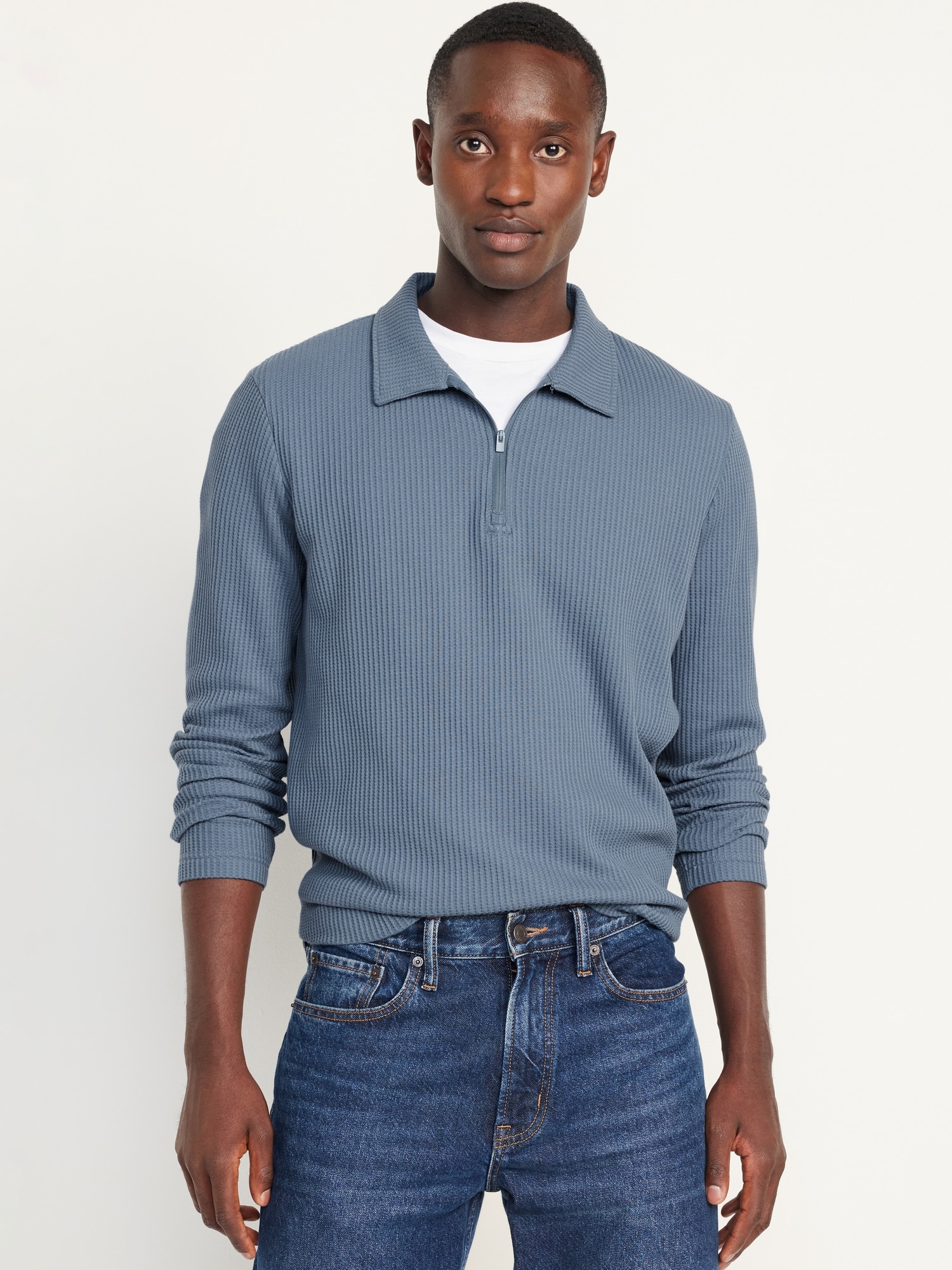 Quarter-Zip Waffle Polo Sweater