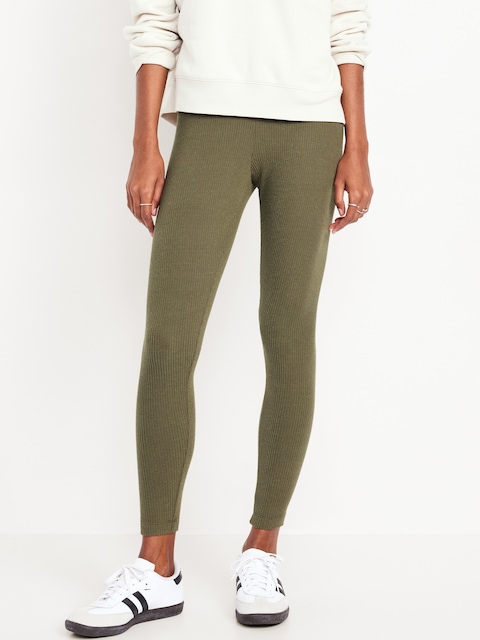 High-Waisted Ribbed Fashion Layering Leggingss