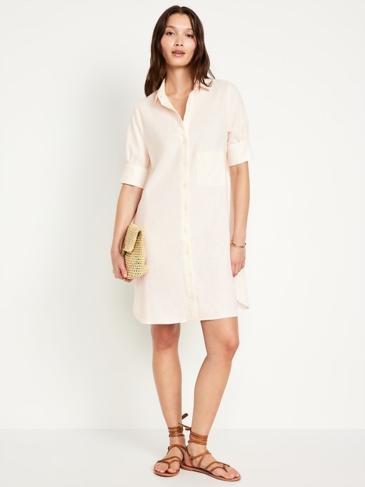 Image number 5 showing, Linen-Blend Shirt Dress