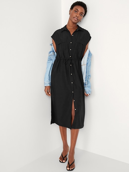 Waist-Defined Utility Midi Shirt Dress | Old Navy