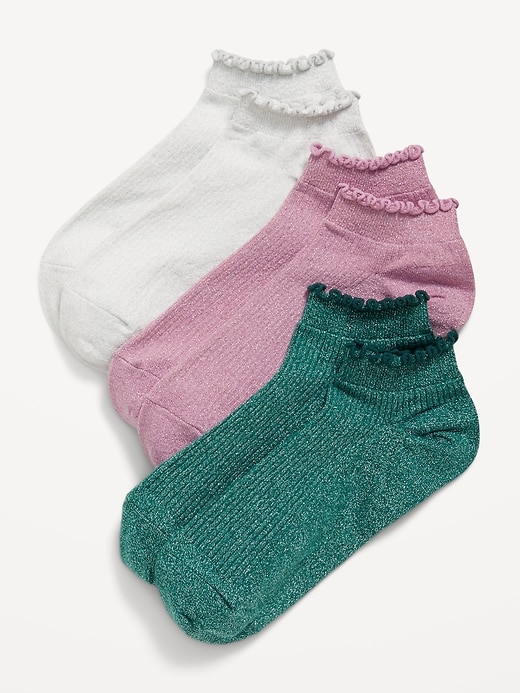 View large product image 1 of 1. Ruffle Ankle Quarter Crew Sock 3-Pack