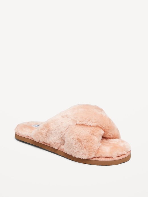 Image number 1 showing, Faux-Fur Cross-Front Slippers