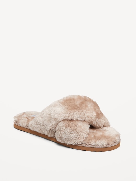 Image number 1 showing, Faux-Fur Cross-Front Slippers