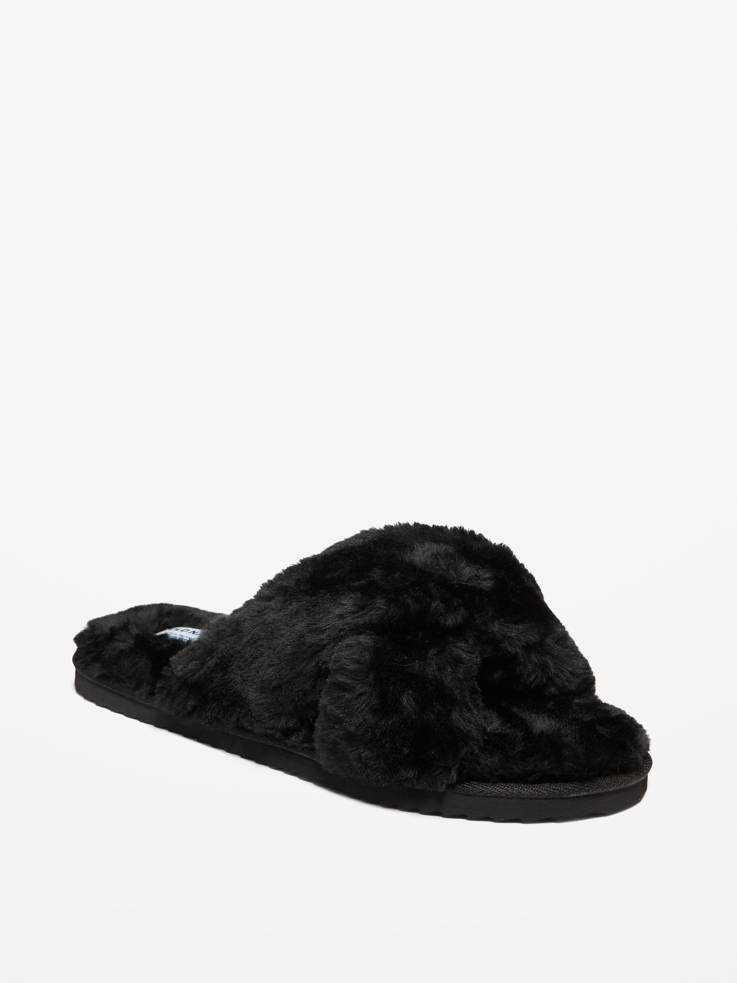 Faux-Fur Cross-Front Slippers - Black