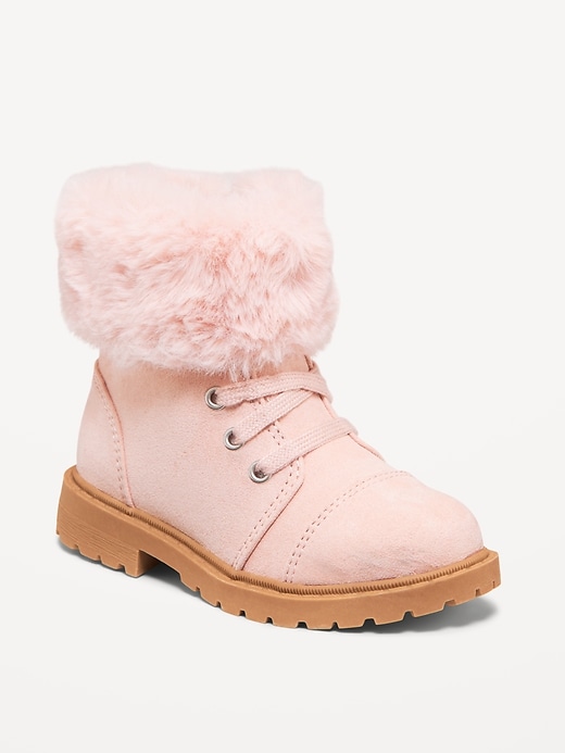 View large product image 1 of 3. Faux-Fur Cuff Lace-Up Boots for Toddler Girls