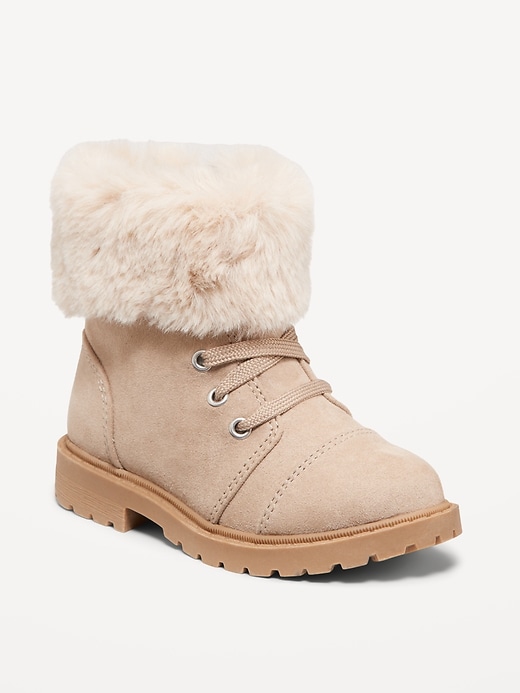 View large product image 1 of 4. Faux-Fur Cuff Lace-Up Boots for Toddler Girls