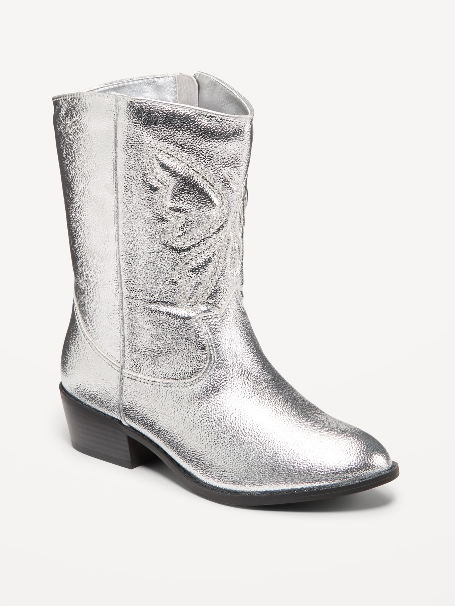 Metallic Embroidered Western Boots for Girls