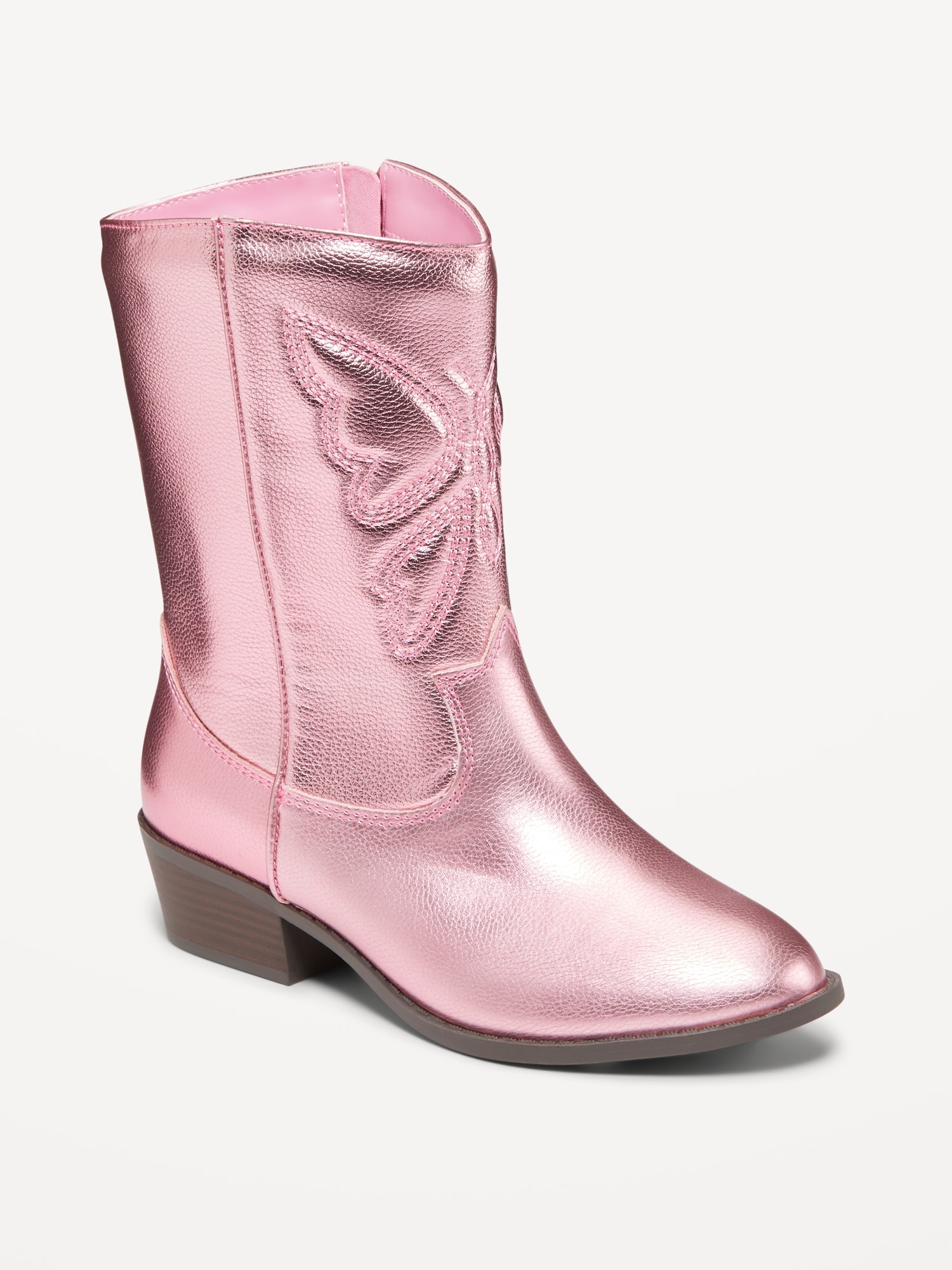 Metallic Embroidered Western Boots for Girls - Pink