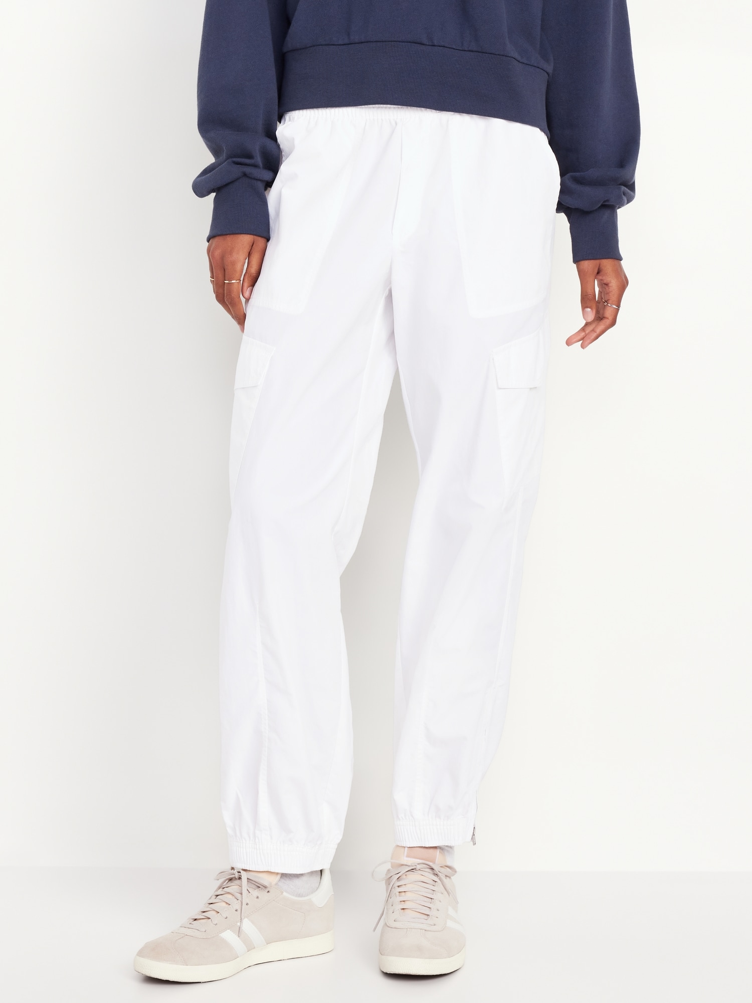 High-Waisted Ankle-Zip Cargo Joggers