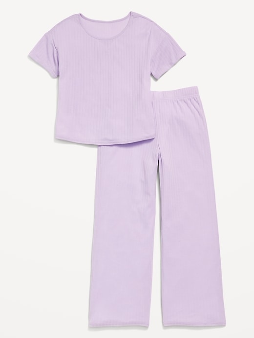 View large product image 1 of 2. Ribbed Pajama Top and Wide-Leg Pants Set for Girls