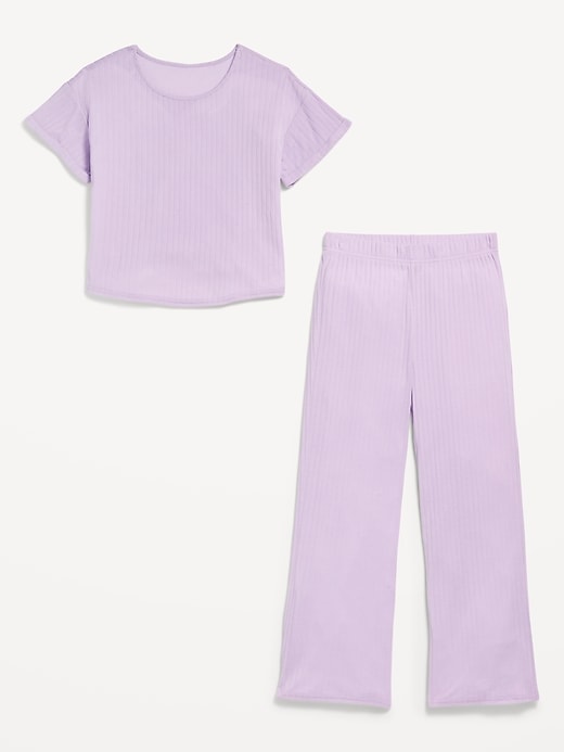 View large product image 2 of 2. Ribbed Pajama Top and Wide-Leg Pants Set for Girls