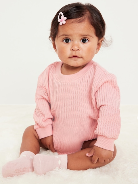 Long-Sleeve Thermal-Knit Romper for Baby - Abalone Pink