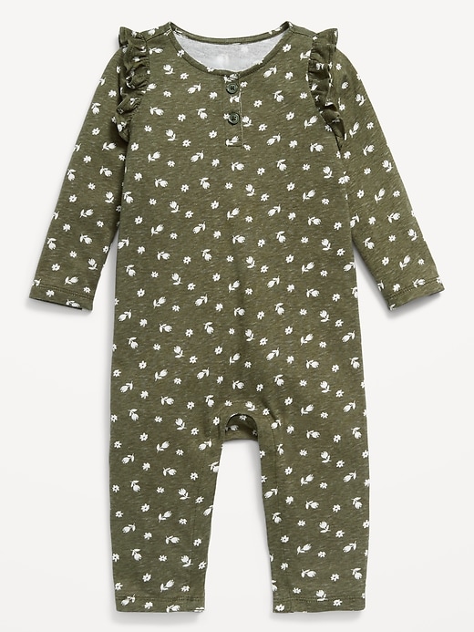 View large product image 1 of 1. Printed Ruffle-Trim Jumpsuit for Baby