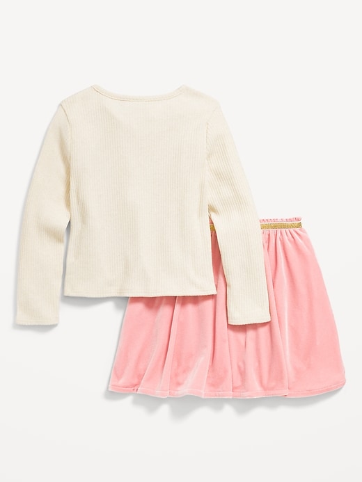 View large product image 2 of 4. Long-Sleeve Ribbed Wrap-Front Top and Velvet Skirt Set for Toddler Girls