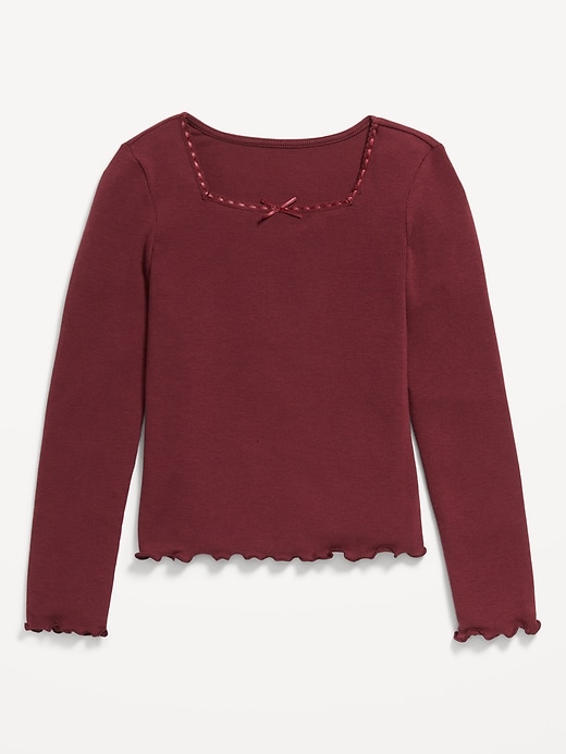 View large product image 2 of 4. Long-Sleeve Square-Neck Ribbon-Bow Top for Girls