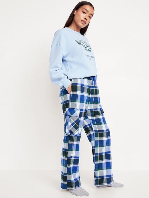 Image number 3 showing, High-Waisted Flannel Cargo Pants