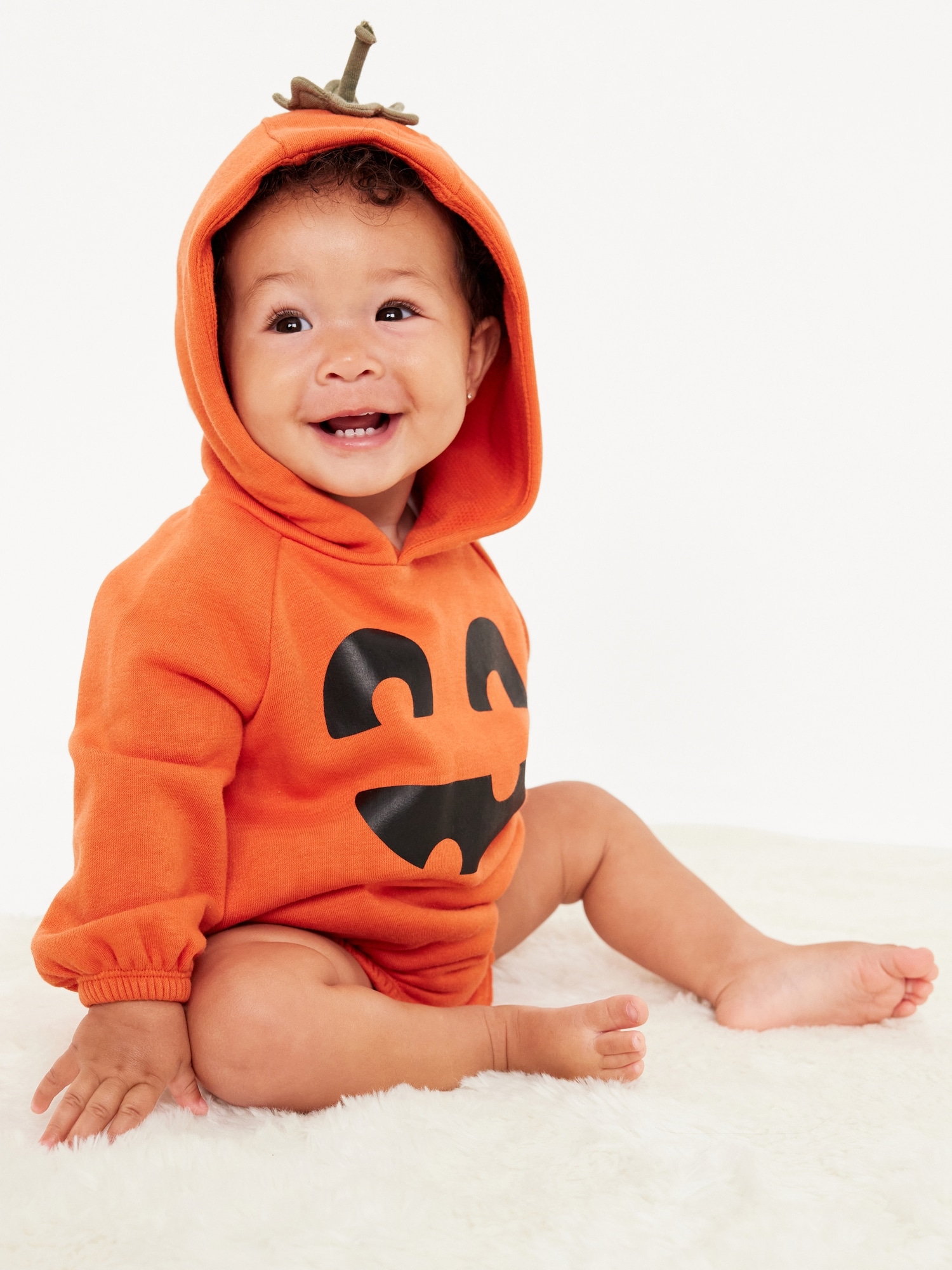 Unisex Hooded Graphic One-Piece Romper for Baby - Orange