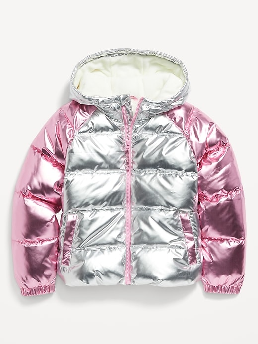 View large product image 2 of 3. Water-Resistant Metallic Quilted Puffer Jacket for Girls