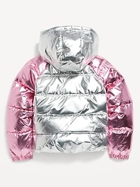 View large product image 3 of 3. Water-Resistant Metallic Quilted Puffer Jacket for Girls