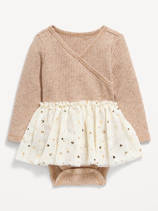 View large product image 1 of 1. Long-Sleeve Wrap-Front Ribbed Bodysuit Tutu Dress for Baby