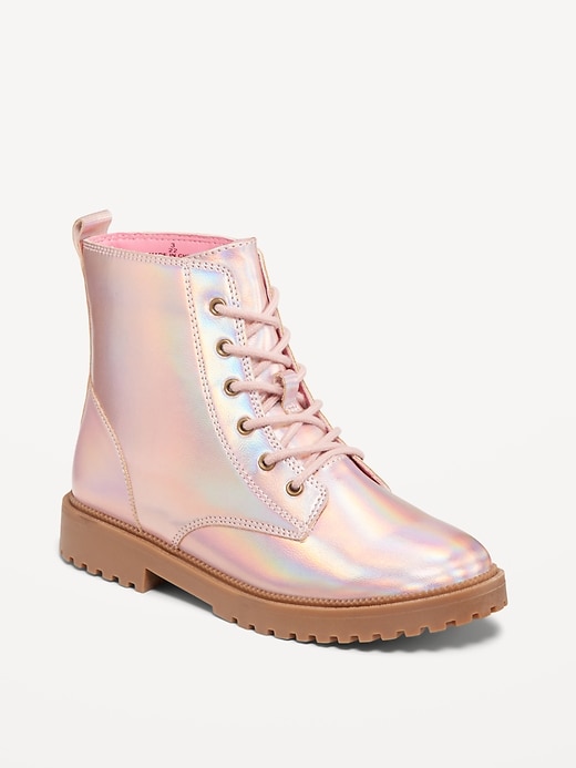 View large product image 1 of 4. Shiny Faux-Leather Side-Zip Combat Boots for Girls