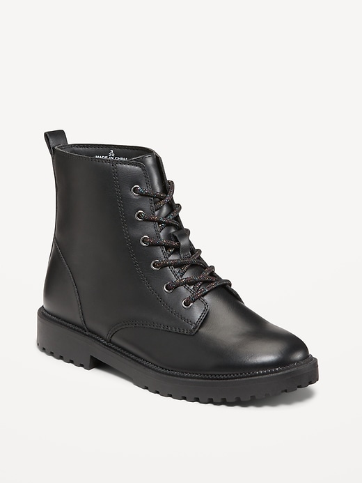 View large product image 1 of 4. Shiny Faux-Leather Side-Zip Combat Boots for Girls