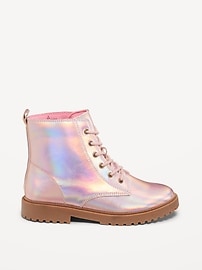 View large product image 3 of 4. Shiny Faux-Leather Side-Zip Combat Boots for Girls