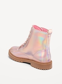 View large product image 4 of 4. Shiny Faux-Leather Side-Zip Combat Boots for Girls