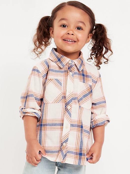 View large product image 1 of 2. Long-Sleeve Plaid Pocket Shirt for Toddler Girls