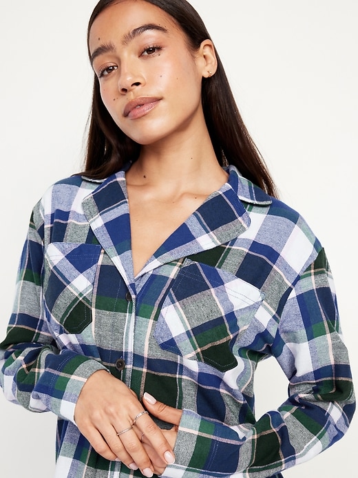 Image number 3 showing, Flannel Pajama Shirt Dress