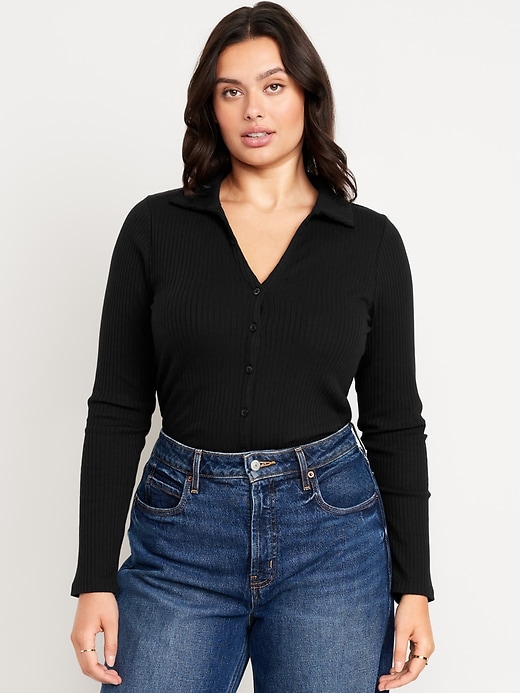 Image number 5 showing, Slim Ribbed Button-Down Top