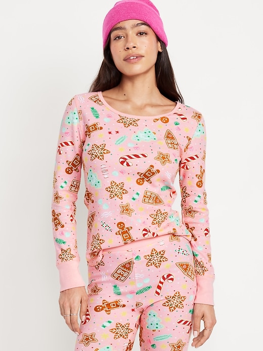 Image number 1 showing, Printed Waffle Pajama Top