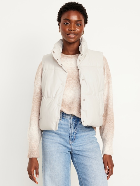 Faux-Leather Puffer Vest - Silver Gray
