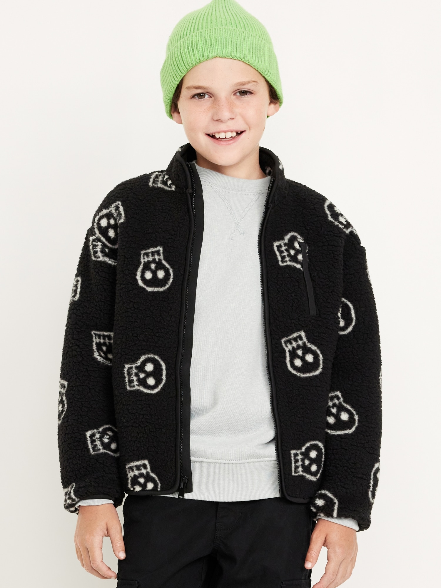 Printed Full-Zip Sherpa Jacket for Boys