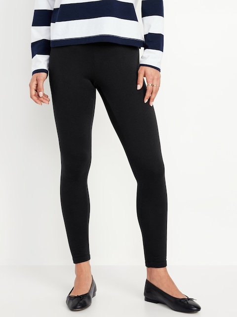 High-Waisted Fleece-Lined Fashion Layering Leggingss - Blackjack