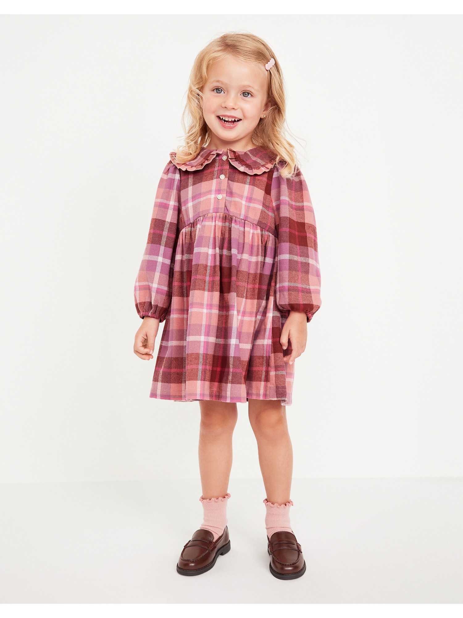 Long-Sleeve Flannel Collared Dress for Toddler Girls Hot Deal