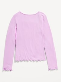 View large product image 3 of 4. Long-Sleeve Square-Neck Ribbon-Bow Top for Girls